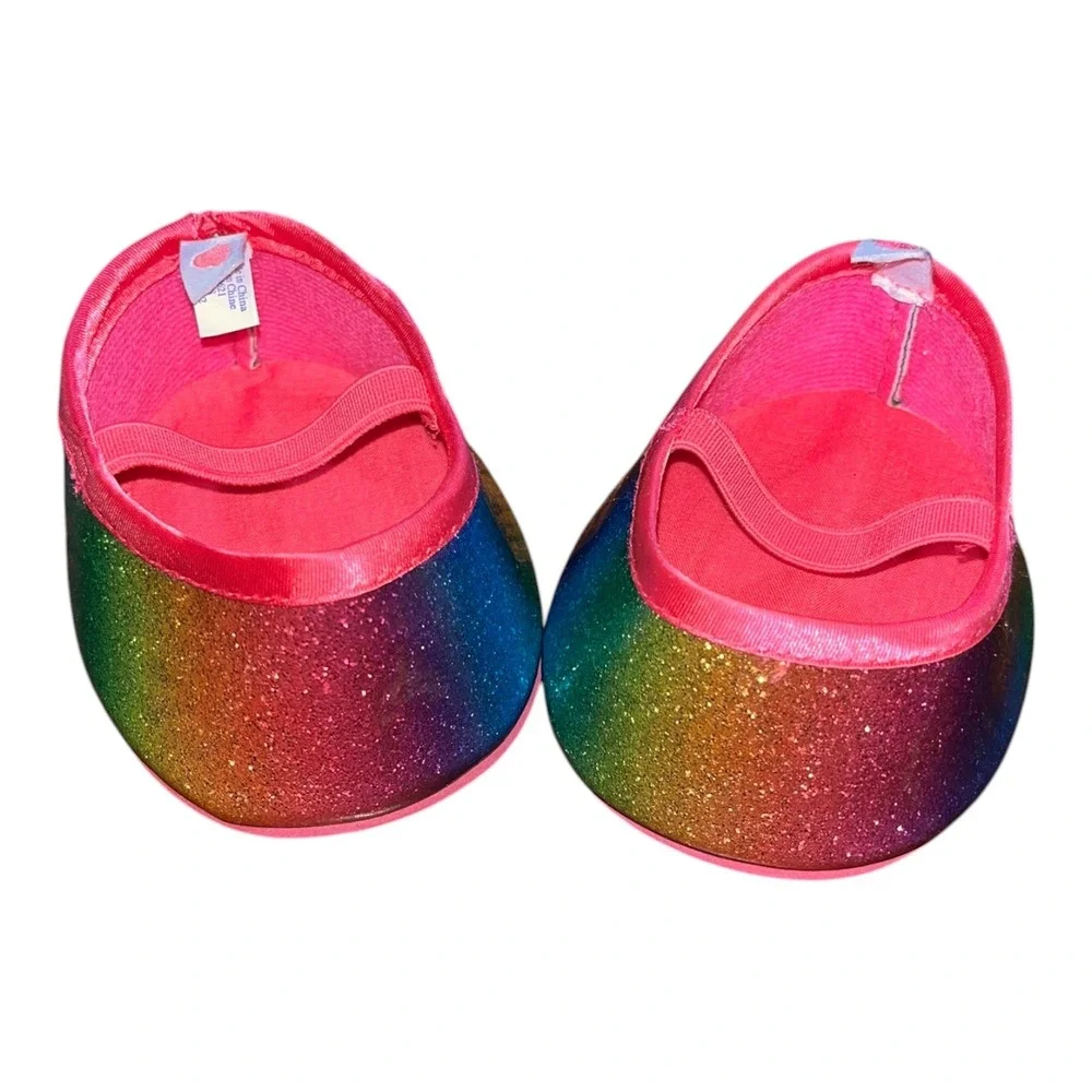 Build-A-Bear Rainbow Glitter Flats Shoes Pink Elastic‎ Strap Plush Accessory